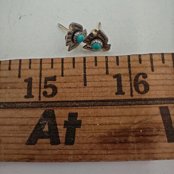 Vintage Fred Harvey Era Sterling Silver Turquoise Thunderbird Earrings 925 - Picture 4 of 4